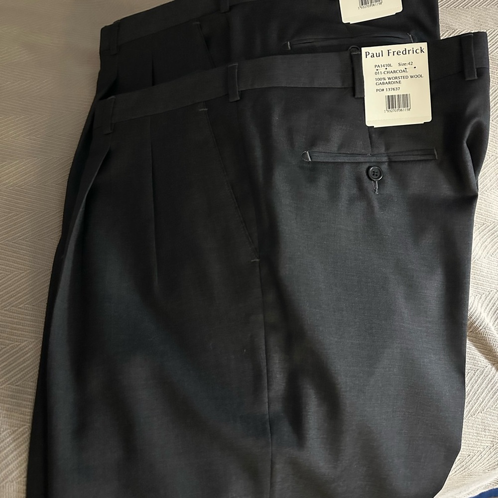 Paul Fredrick Charcoal Wool Gabardine Trousers Brand New/tags.Price is per pair